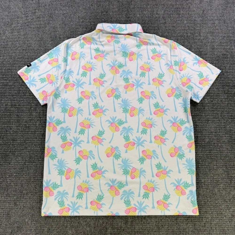 Sunday Swagger Mens Large Golf Polo Shirt Pineapple Palm Tree Tropical White Top - Picture 3 of 12